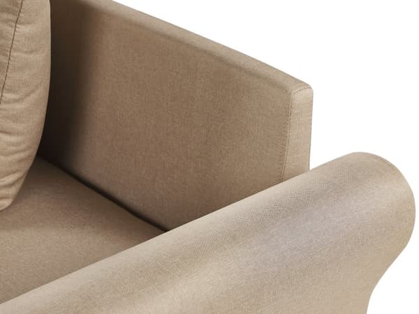 Kulmasohva beige polyesteri kangas verhoilu 3 hengelle oikea mustat jalat minimalinen tyyli