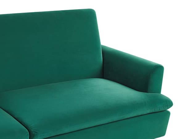 Vuodesohva tummanvihreä kolmelle samettiverhoilu metallijalat säädettävä glamour