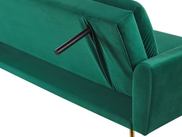 Vuodesohva tummanvihreä kolmelle samettiverhoilu metallijalat säädettävä glamour