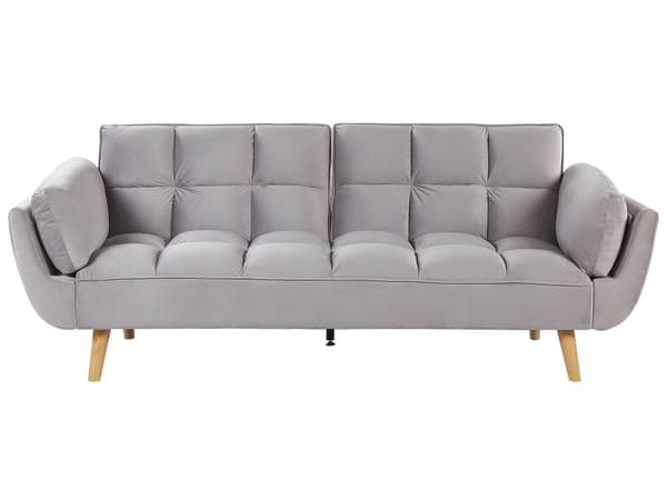 Bäddsoffa Grå Sammet 3-sits Trä Ben Skum Fyllning Vaddering