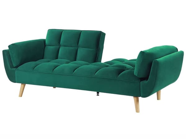 Bäddsoffa Grön Sammet 3-sits Trä Ben Skum Fyllning Vaddering
