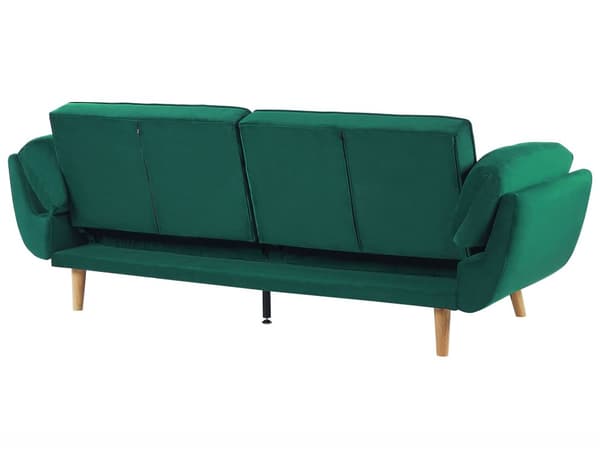 Bäddsoffa Grön Sammet 3-sits Trä Ben Skum Fyllning Vaddering