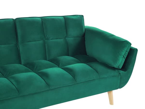 Bäddsoffa Grön Sammet 3-sits Trä Ben Skum Fyllning Vaddering