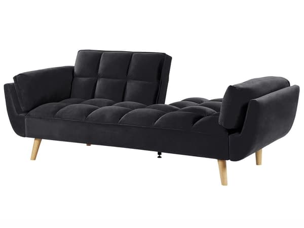 Bäddsoffa Svart Sammet 3-sits Trä Ben Skum Fyllning Vaddering