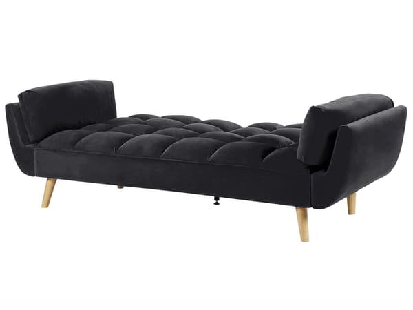 Bäddsoffa Svart Sammet 3-sits Trä Ben Skum Fyllning Vaddering
