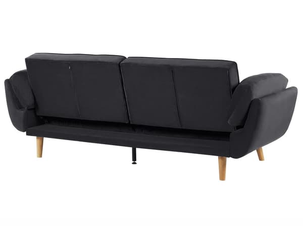 Bäddsoffa Svart Sammet 3-sits Trä Ben Skum Fyllning Vaddering