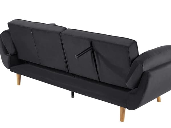 Bäddsoffa Svart Sammet 3-sits Trä Ben Skum Fyllning Vaddering