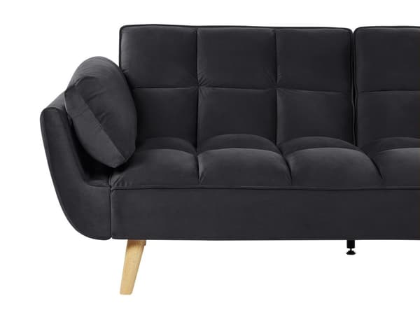 Bäddsoffa Svart Sammet 3-sits Trä Ben Skum Fyllning Vaddering