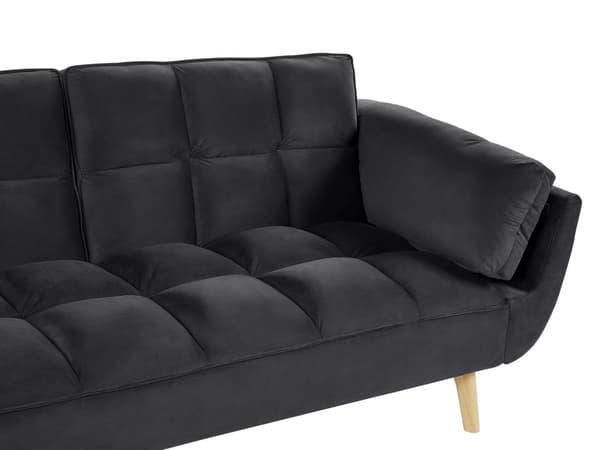 Bäddsoffa Svart Sammet 3-sits Trä Ben Skum Fyllning Vaddering