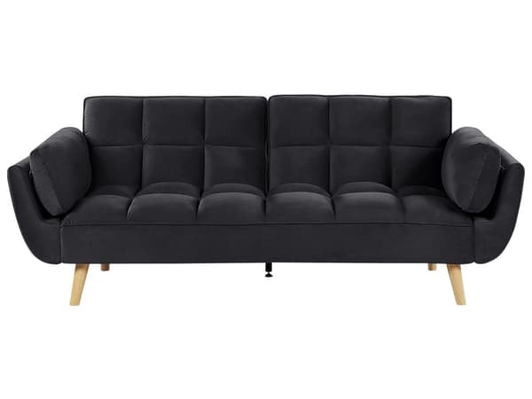 Bäddsoffa Svart Sammet 3-sits Trä Ben Skum Fyllning Vaddering