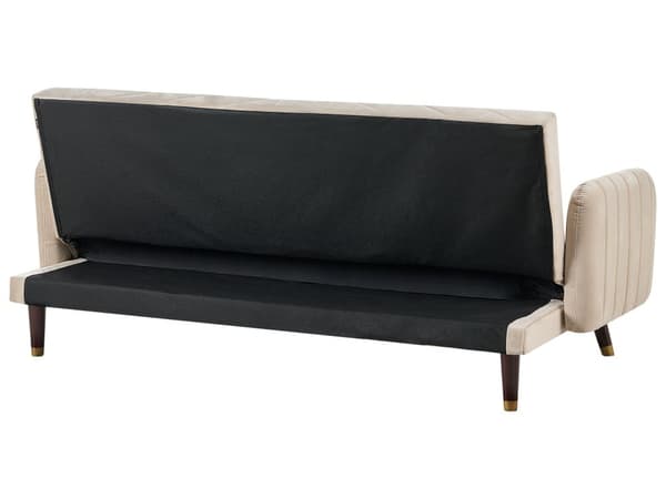 Sovesofa Beige Mørkt Træ Velour 3 pers Retro Glam Moderne Design Polyester Gummitræ Eukalyptustræ Fløjl Sofa 3-Personers Stue Indretning Møbel