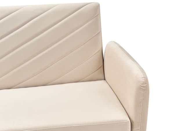 Sovesofa Beige Mørkt Træ Velour 3 pers Retro Glam Moderne Design Polyester Gummitræ Eukalyptustræ Fløjl Sofa 3-Personers Stue Indretning Møbel