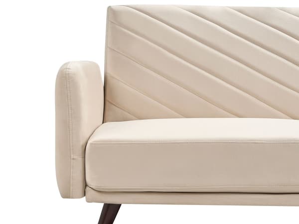 Sovesofa Beige Mørkt Træ Velour 3 pers Retro Glam Moderne Design Polyester Gummitræ Eukalyptustræ Fløjl Sofa 3-Personers Stue Indretning Møbel