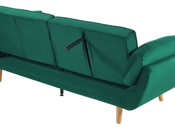 Sofa Grøn Velour Polstret Lyst Træben 3 Personers Moderne Klassisk Quiltet Fløjl Justerbar Sovebrikse Sovefunktion Gæstevenlig Høj Kvalitet