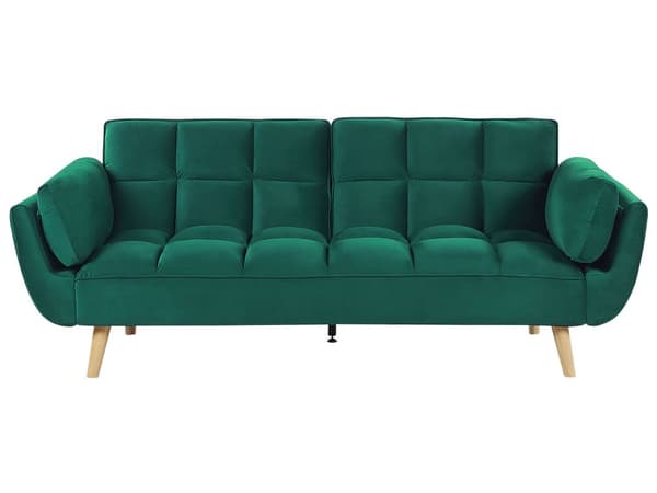 Sofa Grøn Velour Polstret Lyst Træben 3 Personers Moderne Klassisk Quiltet Fløjl Justerbar Sovebrikse Sovefunktion Gæstevenlig Høj Kvalitet