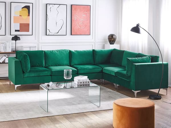 Kulmasohva vihreä 300 x 84 x 235 cm sametti metalli puu kuudelle moduuli vasen moderni