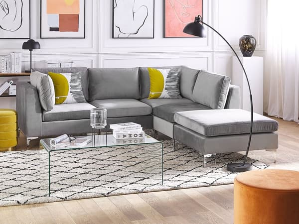 Kulmasohva harmaa 235 x 84 x 150 cm sametti metalli puu neljälle moduuli vasen rahi moderni