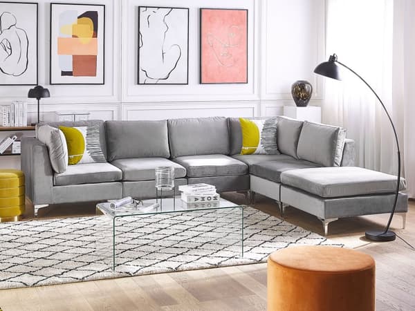 Kulmasohva harmaa 300 x 84 x 150 cm sametti metalli puu viidelle moduuli vasen rahi moderni