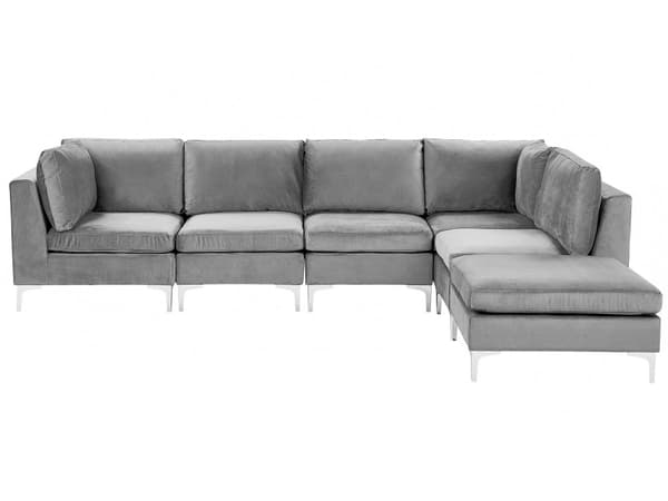 Kulmasohva harmaa 300 x 84 x 150 cm sametti metalli puu viidelle moduuli vasen rahi moderni