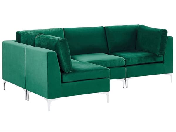 Kulmasohva vihreä 235 x 84 x 150 cm sametti metalli puu neljälle moduuli vasen moderni