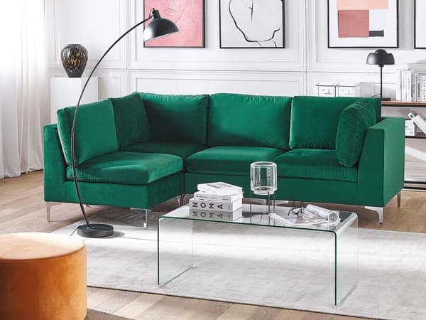 Kulmasohva vihreä 235 x 84 x 150 cm sametti metalli puu neljälle moduuli vasen moderni