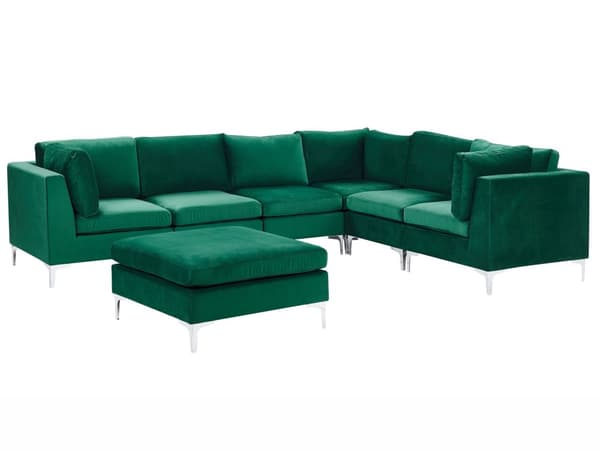 Kulmasohva vihreä 300 x 84 x 235 cm sametti metalli puu kuudelle moduuli vasen rahi moderni