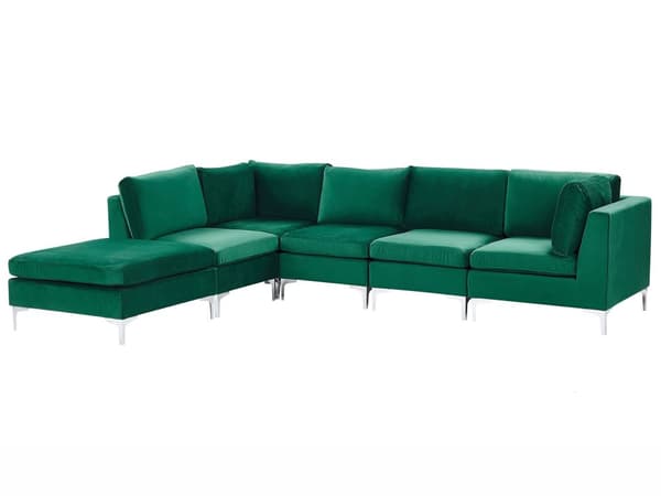 Kulmasohva vihreä 300 x 84 x 150 cm sametti metalli puu viidelle moduuli oikea rahi moderni