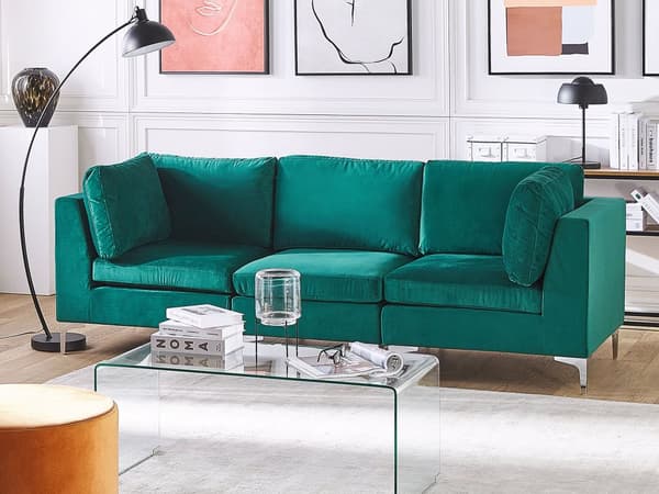 Sohva vihreä 235 x 84 x 85 cm sametti metalli puu kolmelle moduulisohva moderni