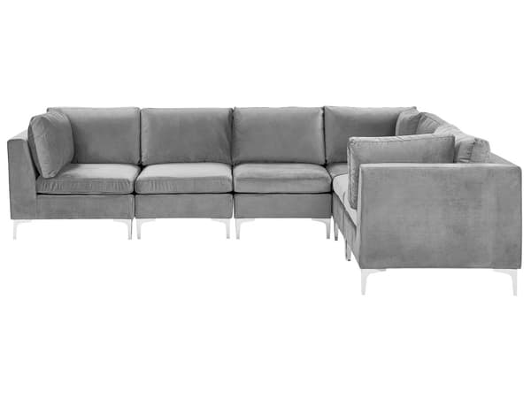 Kulmasohva harmaa 300 x 84 x 235 cm sametti metalli puu kuudelle moduuli vasen moderni