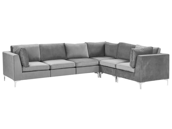 Kulmasohva harmaa 300 x 84 x 235 cm sametti metalli puu kuudelle moduuli vasen moderni