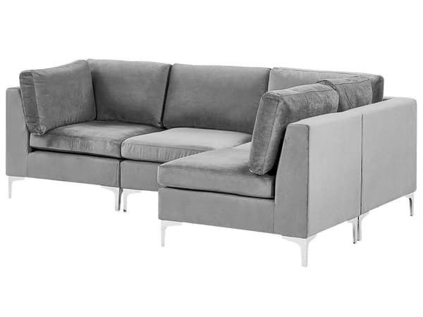 Kulmasohva harmaa 235 x 84 x 150 cm sametti metalli puu neljälle moduuli vasen moderni