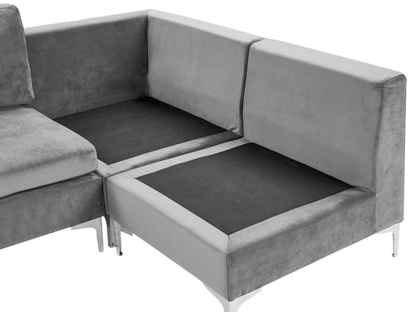 Kulmasohva harmaa 235 x 84 x 150 cm sametti metalli puu neljälle moduuli vasen moderni