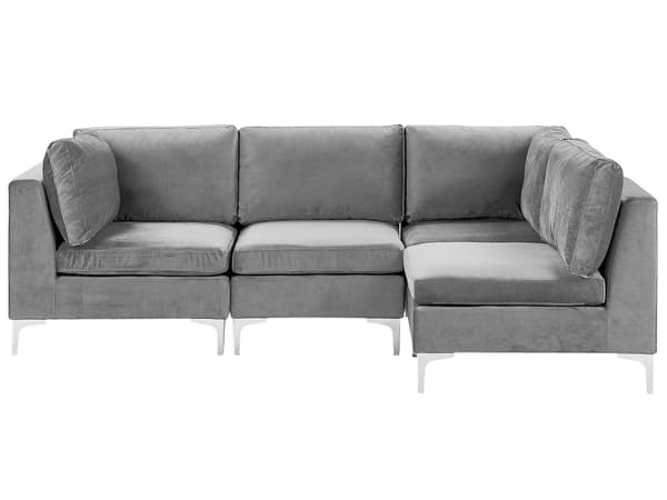 Kulmasohva harmaa 235 x 84 x 150 cm sametti metalli puu neljälle moduuli vasen moderni
