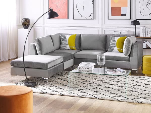Kulmasohva harmaa 235 x 84 x 150 cm sametti metalli puu neljälle moduuli oikea rahi moderni