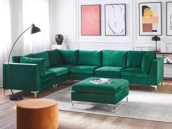 Kulmasohva vihreä 300 x 84 x 235 cm sametti metalli puu kuudelle moduuli oikea rahi moderni