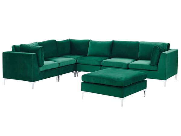 Kulmasohva vihreä 300 x 84 x 235 cm sametti metalli puu kuudelle moduuli oikea rahi moderni