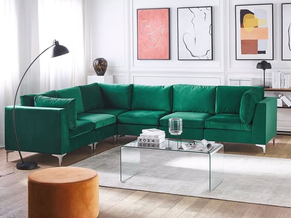 Kulmasohva vihreä 300 x 84 x 235 cm sametti metalli puu kuudelle moduuli oikea moderni