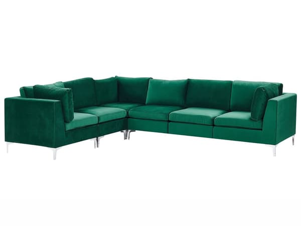 Kulmasohva vihreä 300 x 84 x 235 cm sametti metalli puu kuudelle moduuli oikea moderni