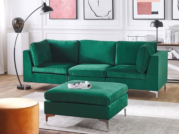 Sohva vihreä 235 x 84 x 85 cm sametti metalli puu kolmelle rahi moduulisohva moderni