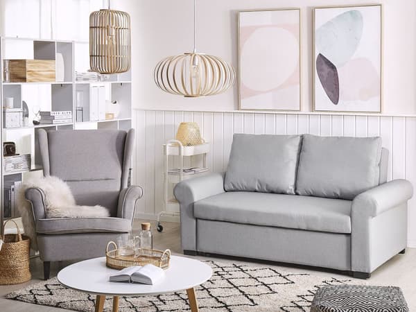 Lysegrå polstret polyester sovesofa retrostil 2 pers. sofa
