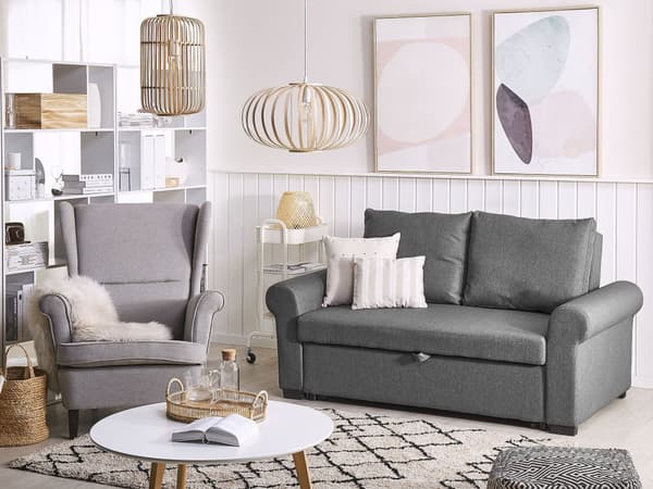 Mørkegrå polstret polyester sovesofa retrostil 2 pers. sofa