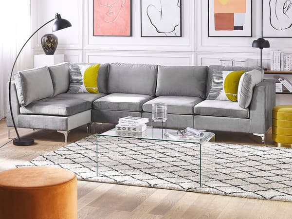 Kulmasohva harmaa 300 x 84 x 150 cm sametti metalli puu viidelle moduuli oikea moderni