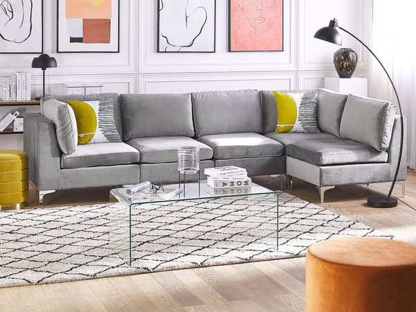 Kulmasohva harmaa 300 x 84 x 150 cm sametti metalli puu viidelle moduuli vasen moderni
