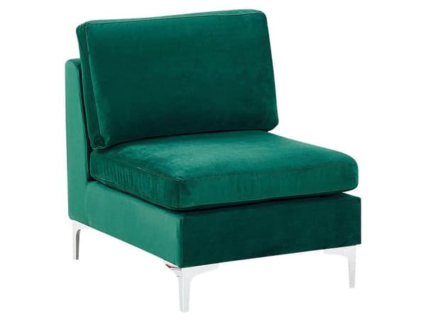 Lænestol Grøn Velour Krom Metalben 85 x 65 x 84 cm Midtersektion uden Armlæn Klassisk Moderne Aftageligt Betræk Stue Indretning Høj Kvalitet