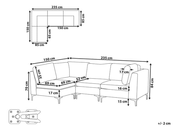 Hjørnesofa Grå Velour Forkromet Metalben 4 Personers Designer Sofa Moderne Vinkel L Formet Modulopbygget Aftageligt Betræk Glamourstil Stue