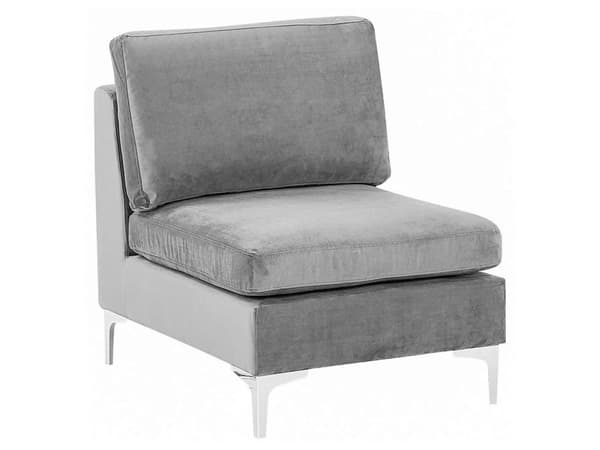 Lænestol Grå Velour Krom Metalben 85 x 65 x 84 cm Midtersektion uden Armlæn Klassisk Moderne Aftageligt Betræk Stue Indretning Høj Kvalitet