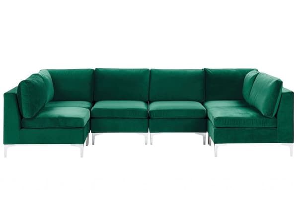 Sofa Grøn Velour Forkromet Metalben 6 Personers Designer Blød U Sofa Modul Moderne Aftageligt Betræk Glamourstil Stue Indretning Høj Kvalitet