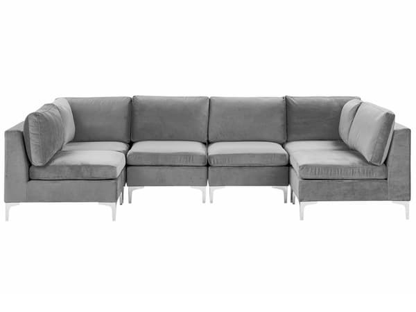 Sofa Grå Velour Forkromet Metalben 6 Personers Designer Blød U Sofa Modul Moderne Aftageligt Betræk Glamourstil Stue Indretning Høj Kvalitet