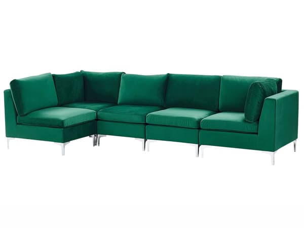 Högervänd Modulär Hörnsoffa Grön Sammet 5-sits L-formad Silver Metall Ben Glam Stil