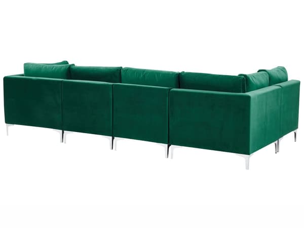 Högervänd Modulär Hörnsoffa Grön Sammet 5-sits L-formad Silver Metall Ben Glam Stil